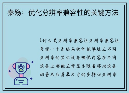 秦殇：优化分辨率兼容性的关键方法